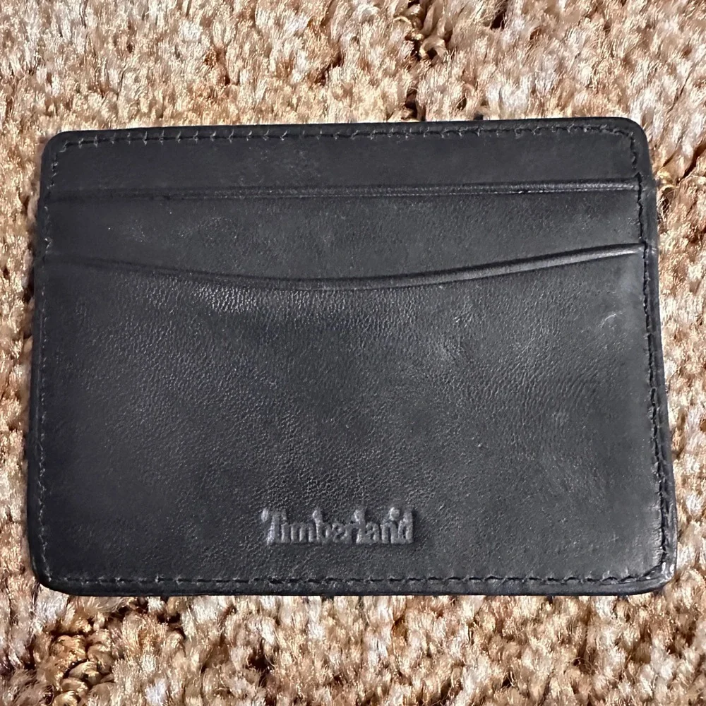 Timberland Credit Card Holder Black Leather Thin Pocket License Slim 4 Slot